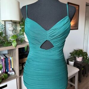 Teal Cutout Mini Dress